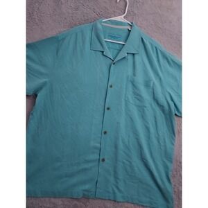 Tommy Bahama Shirt Mens 2XL XXL 100% Silk Green Floral Camp Loop Collar Beach